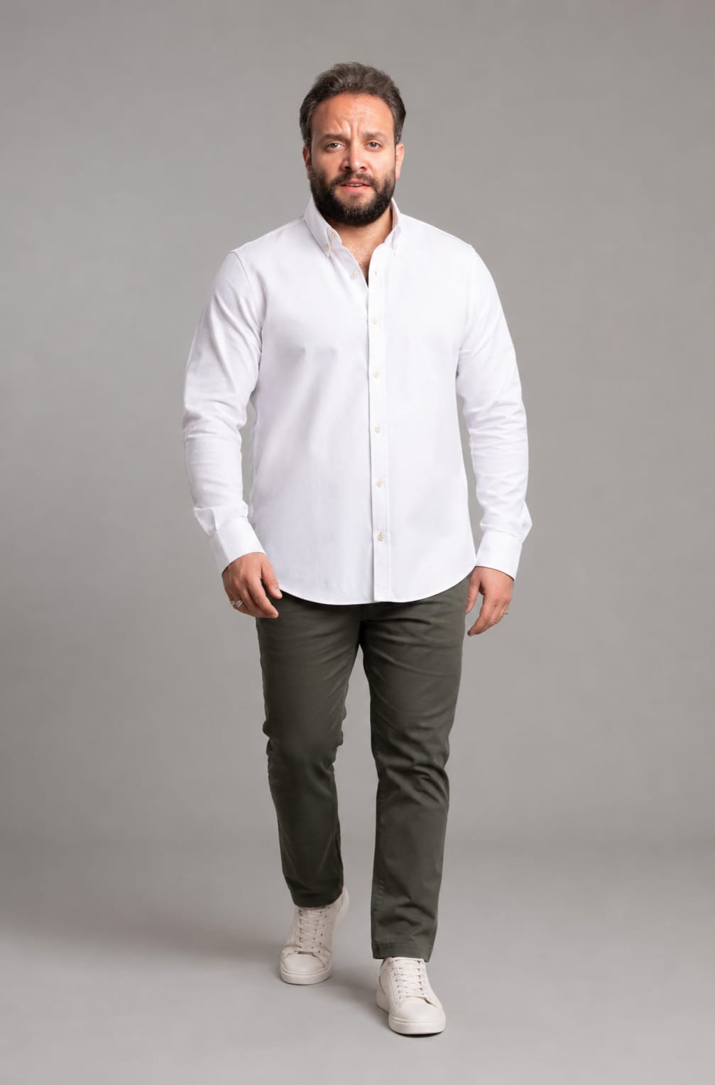oxford cotton Regular Fit Pearl White Button-Down Collar