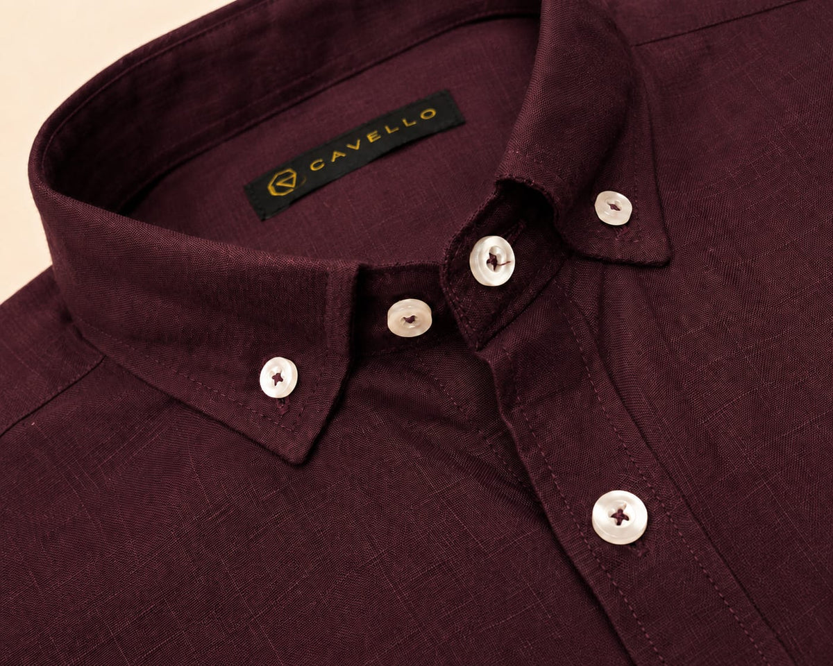 Cavello Amalfi Deep Burgundy Slab Linen- Cotton Shirt