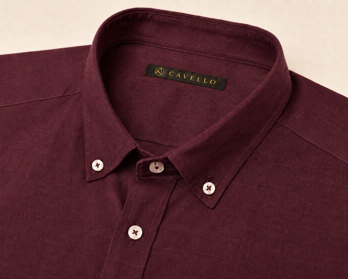 Cavello Amalfi Deep Burgundy Slab Linen- Cotton Shirt