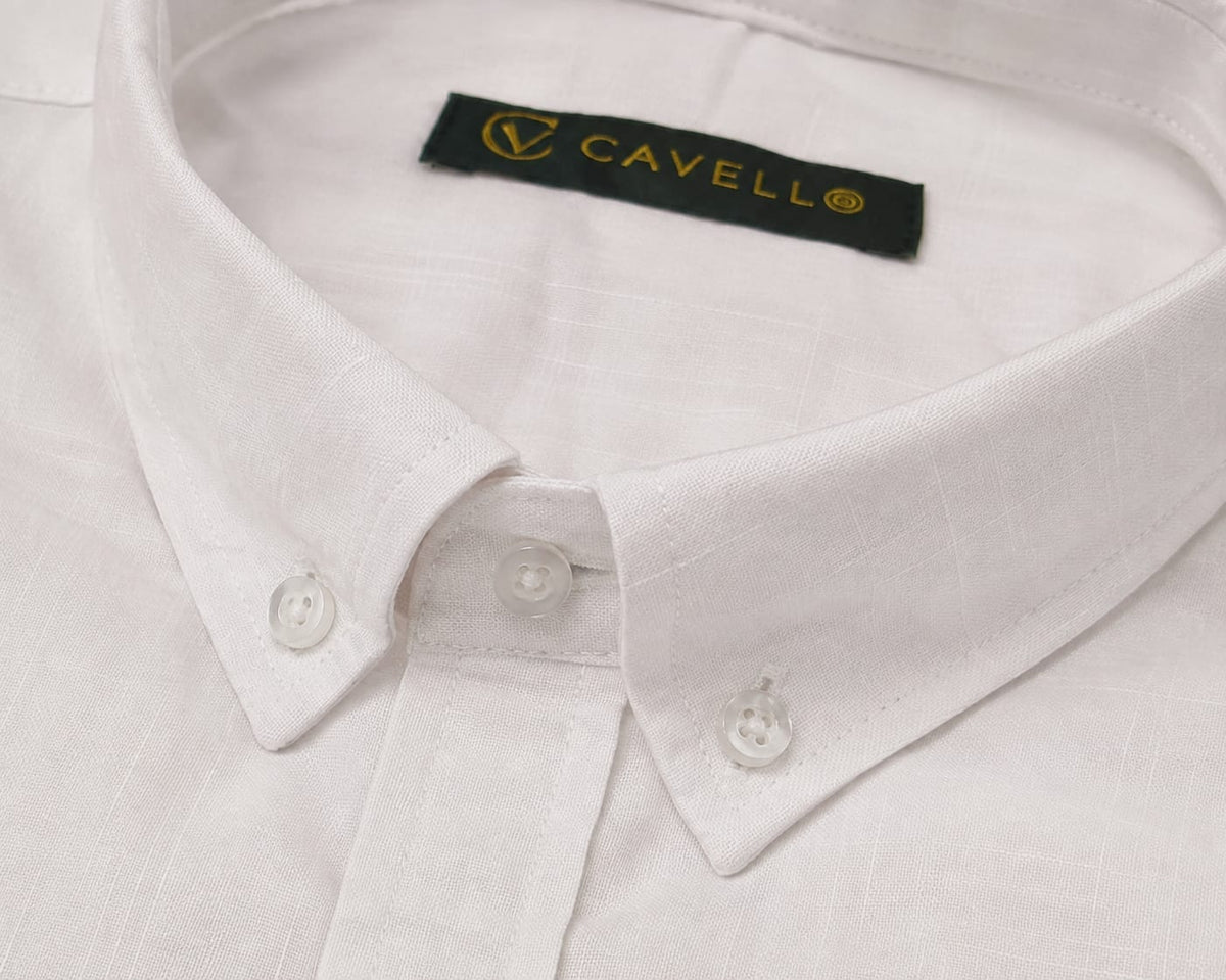 Cavello Amalfi White Slub Cotton Short-Sleeve Shirt