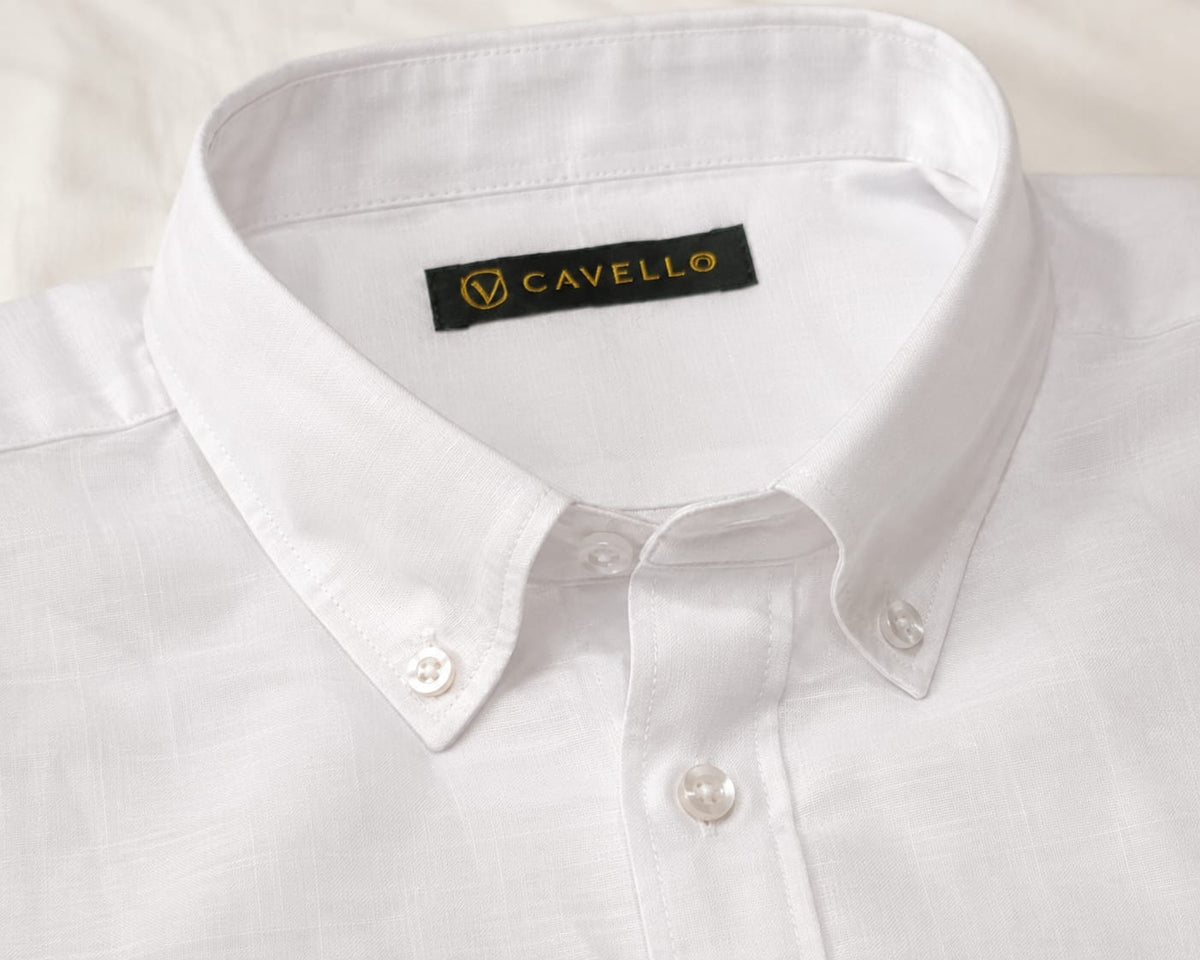 Cavello Amalfi White Slub Cotton Short-Sleeve Shirt