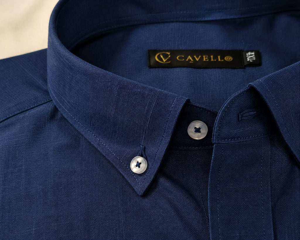 Cavello Amalfi Blue Slab Linen- cotton Short-Sleeve Shirt