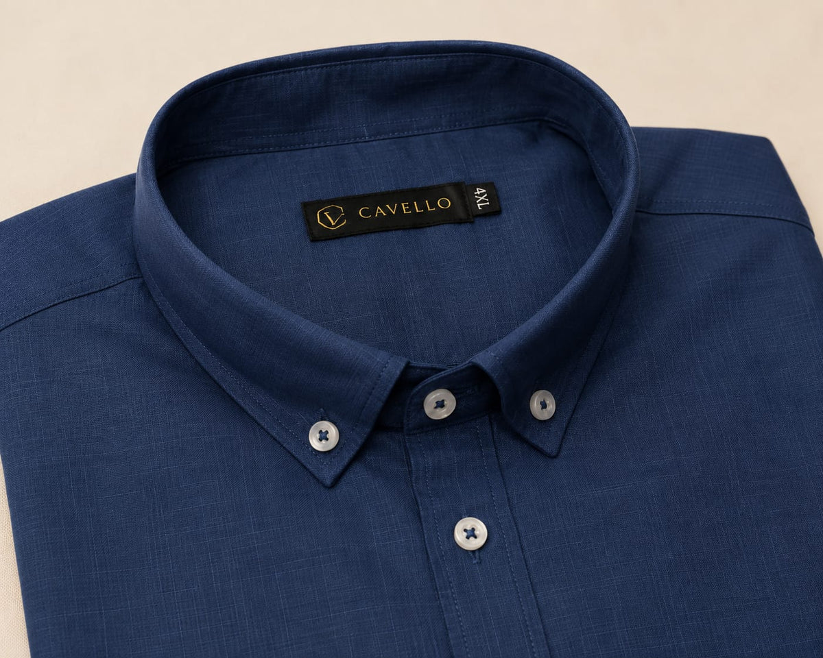 Cavello Amalfi Blue Slab Linen- cotton Short-Sleeve Shirt