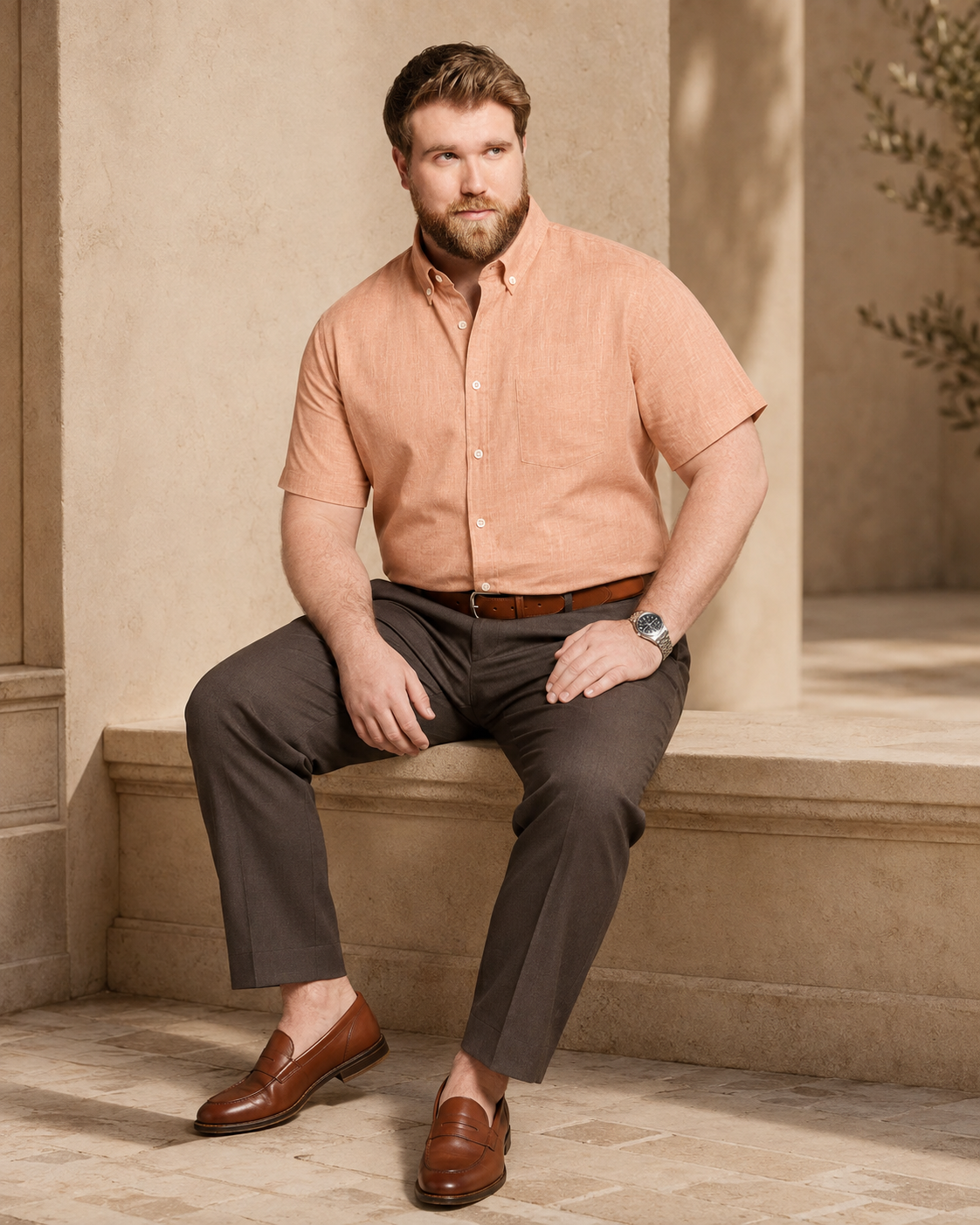 Cavello Amalfi Salmon Slab Linen- Cotton Shirt