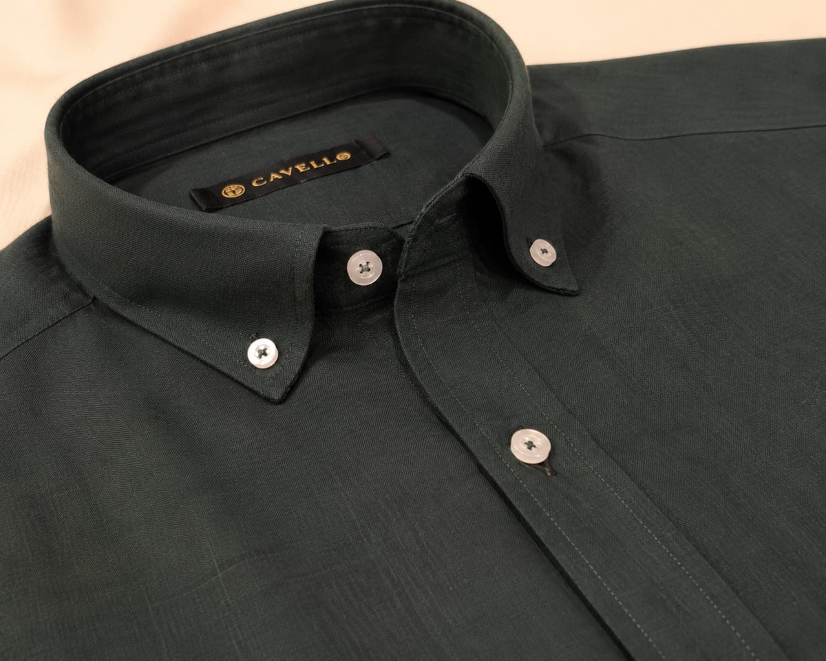 Cavello Amalfi Deep Forest Slab Linen- Cotton Shirt