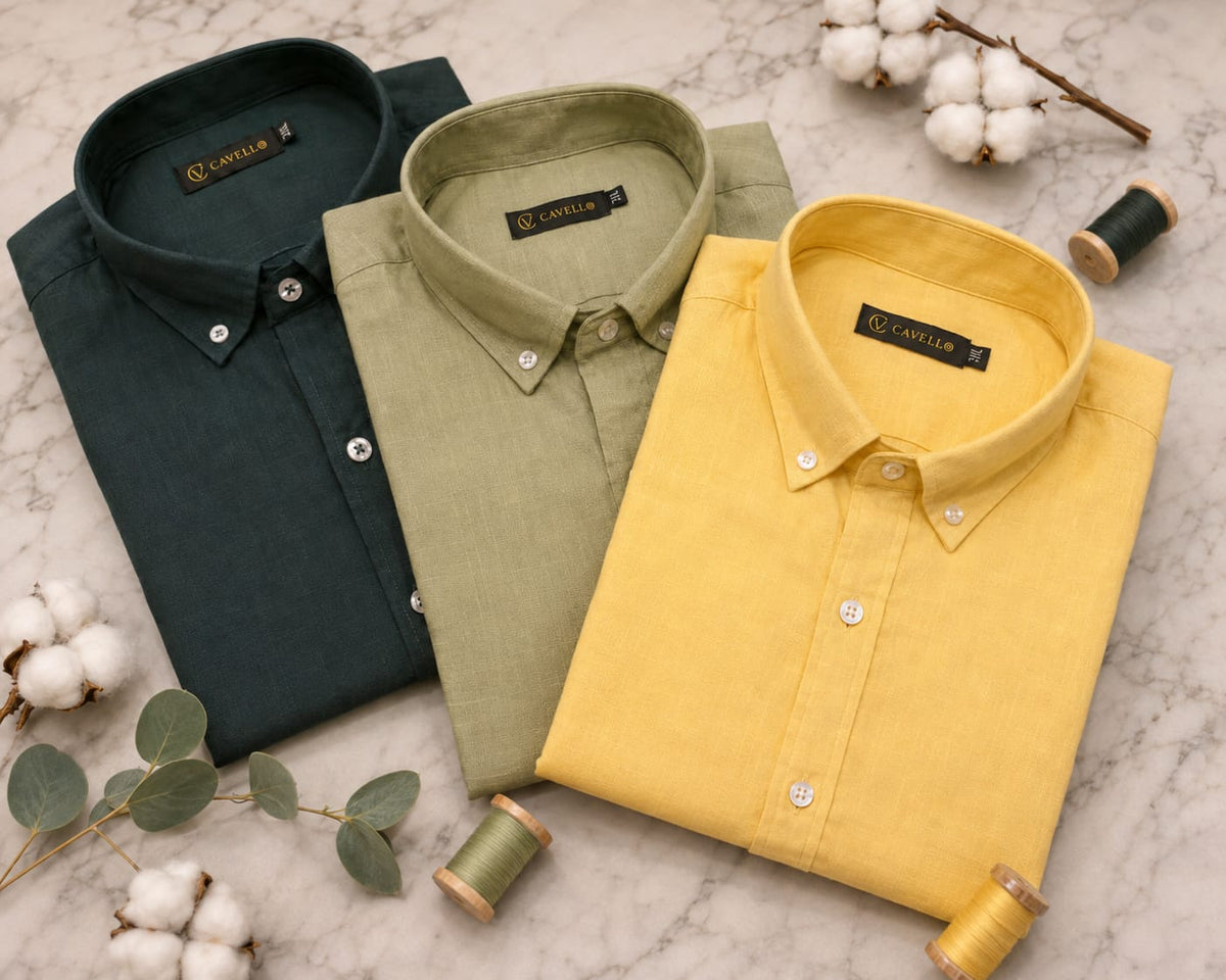 Cavello Amalfi Butter Yellow Slab Linen- Cotton Shirt