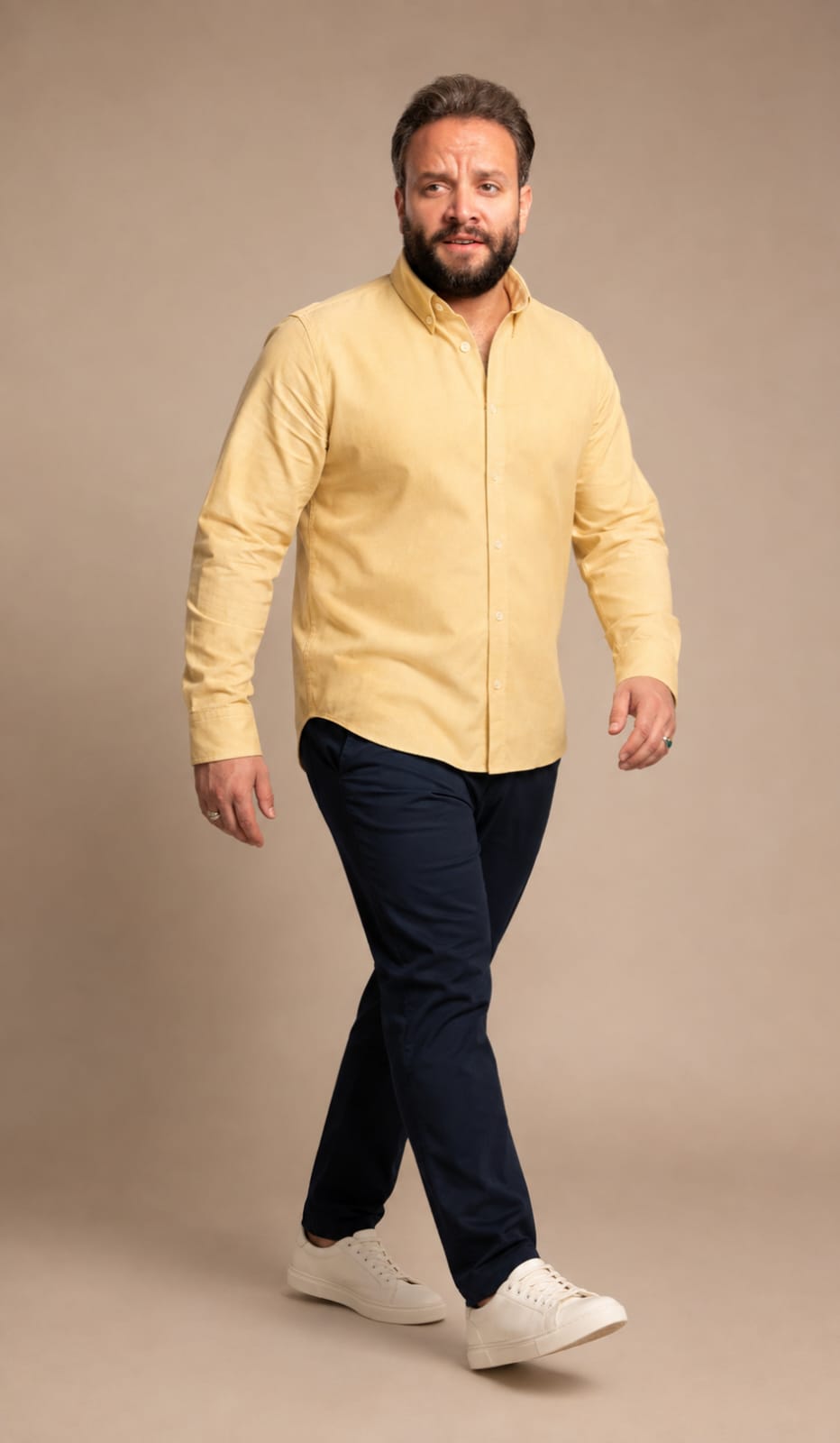 oxford cotton Regular Fit light yellow Button-Down Collar