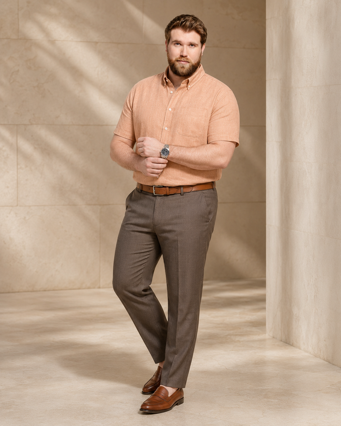 Cavello Amalfi Salmon Slab Linen- Cotton Shirt