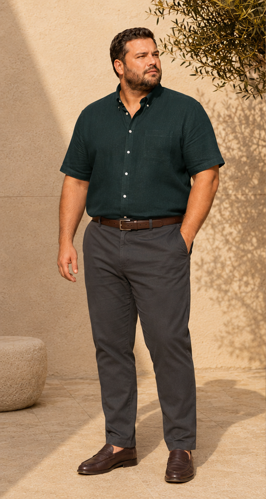 Cavello Amalfi Deep Forest Slab Linen- Cotton Shirt