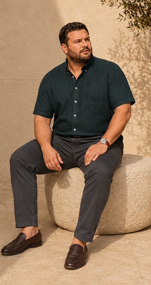 Cavello Amalfi Deep Forest Slab Linen- Cotton Shirt