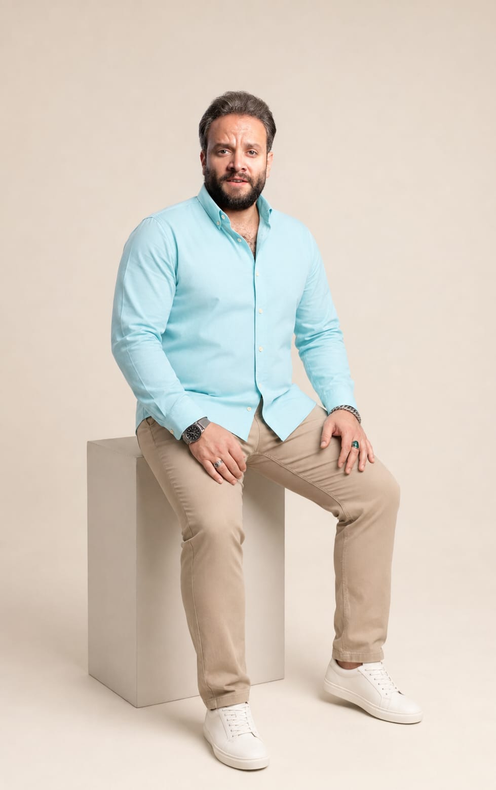 oxford cotton Regular Fit Powder Mint Button-Down Collar