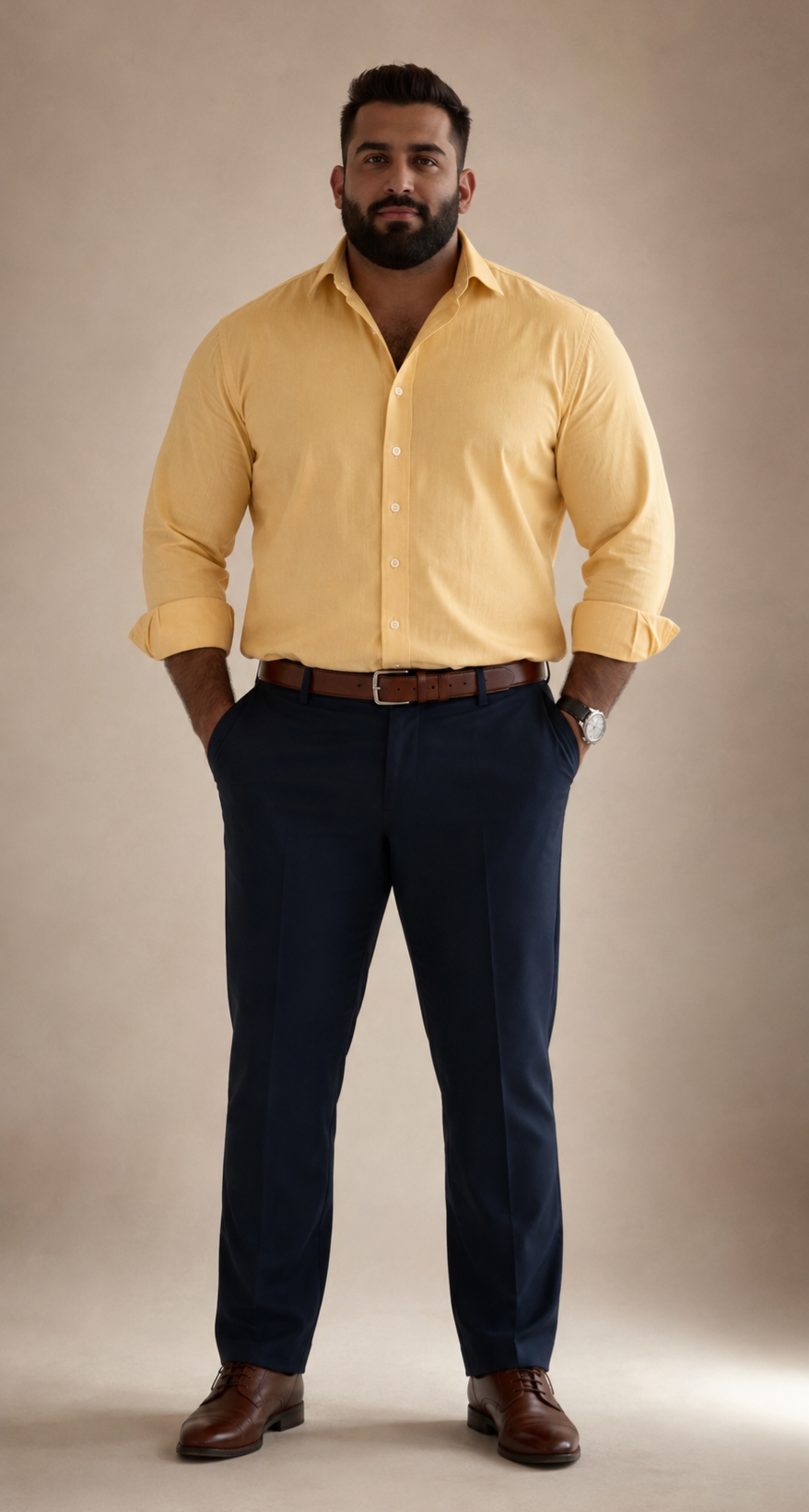 oxford cotton Regular Fit  light yellow shirt Italian collar
