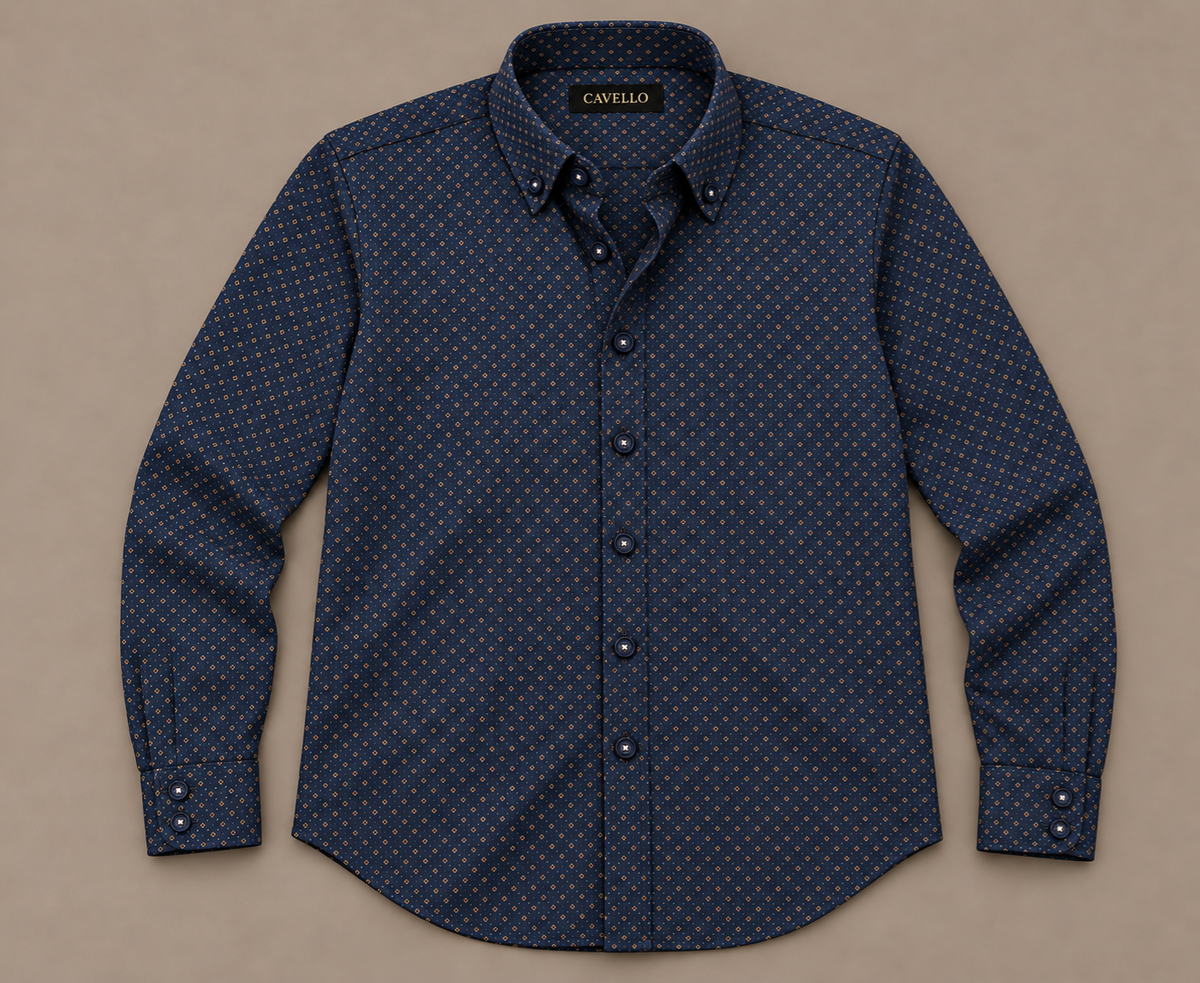Benzoni Milano Navy Micro-Geo Shirt