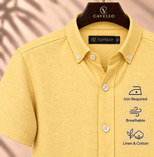 Cavello Amalfi Butter Yellow Slab Linen- Cotton Shirt