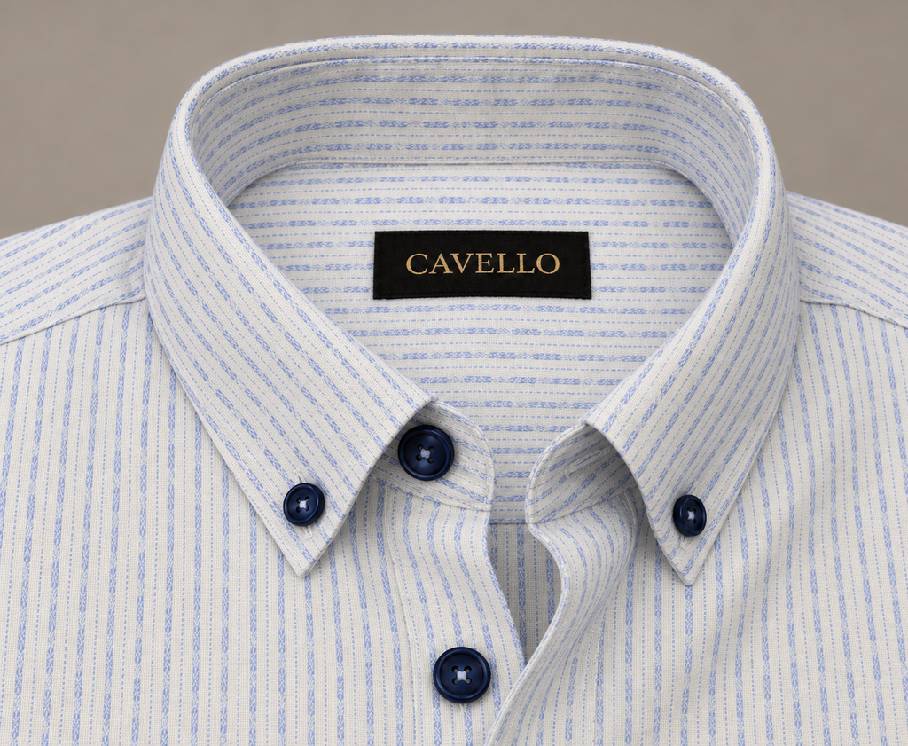 Benzoni  White & Sky Blue Striped Button-Down Shirt