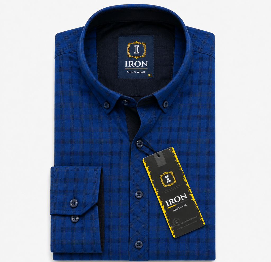 IRON Royal Blue Micro-Check Shirt