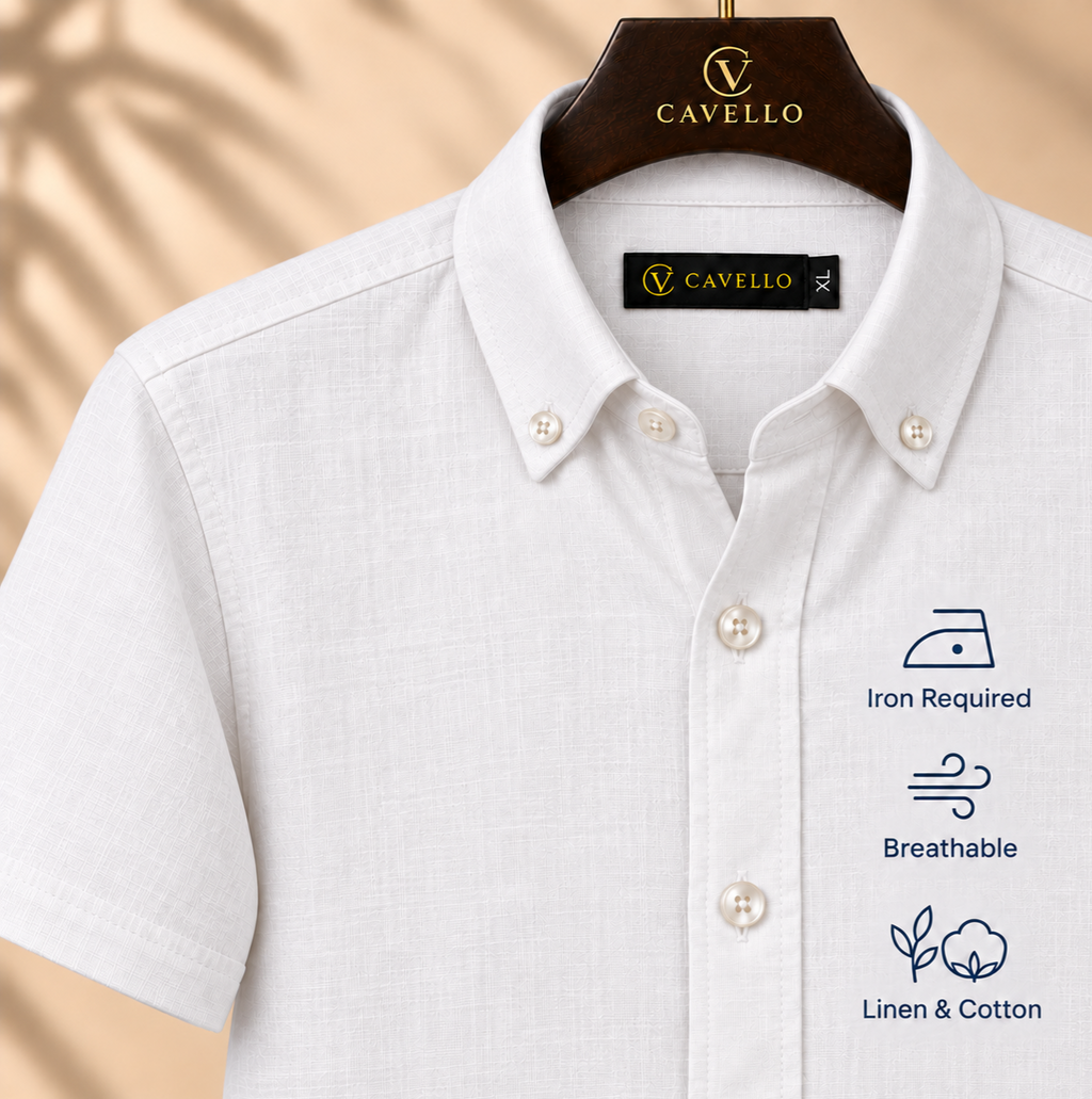 Cavello Amalfi White Slub Cotton Short-Sleeve Shirt