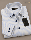 Benzoni  White & Sky Blue Striped Button-Down Shirt