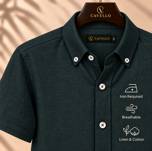 Cavello Amalfi Deep Forest Slab Linen- Cotton Shirt