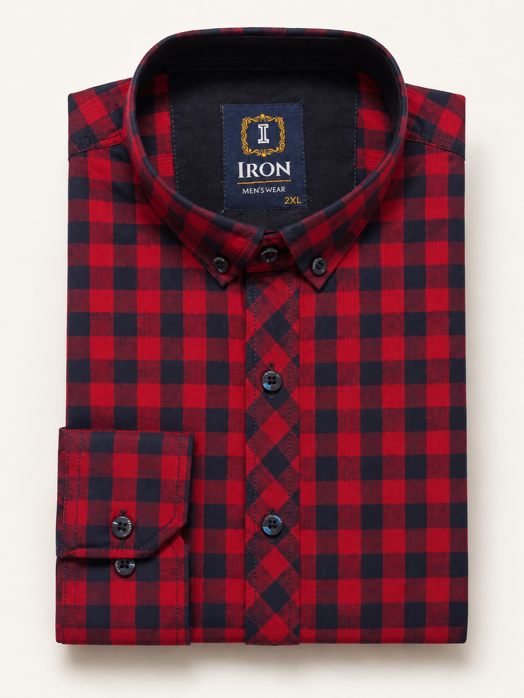 IRON Red & Navy Check Button-Down Shirt
