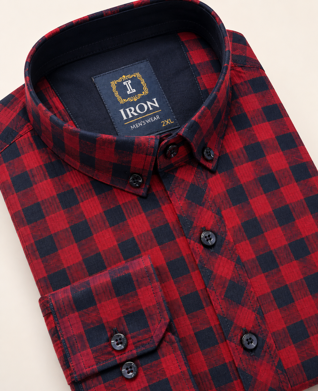 IRON Red & Navy Check Button-Down Shirt