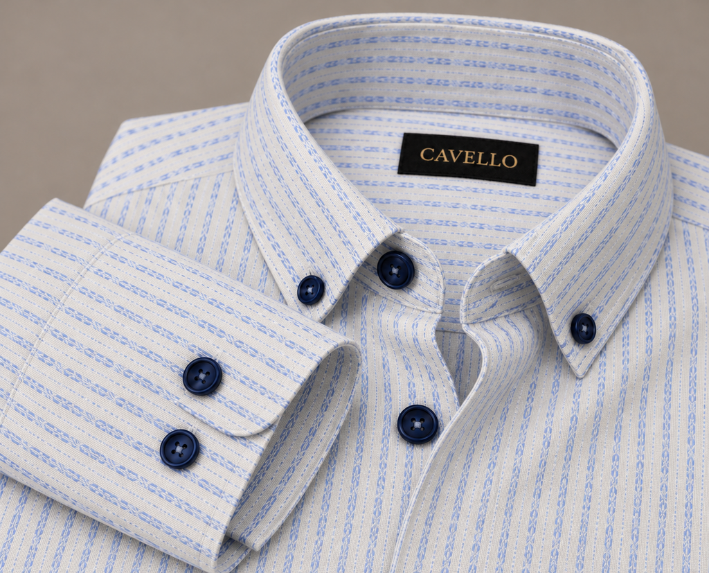 Benzoni  White & Sky Blue Striped Button-Down Shirt