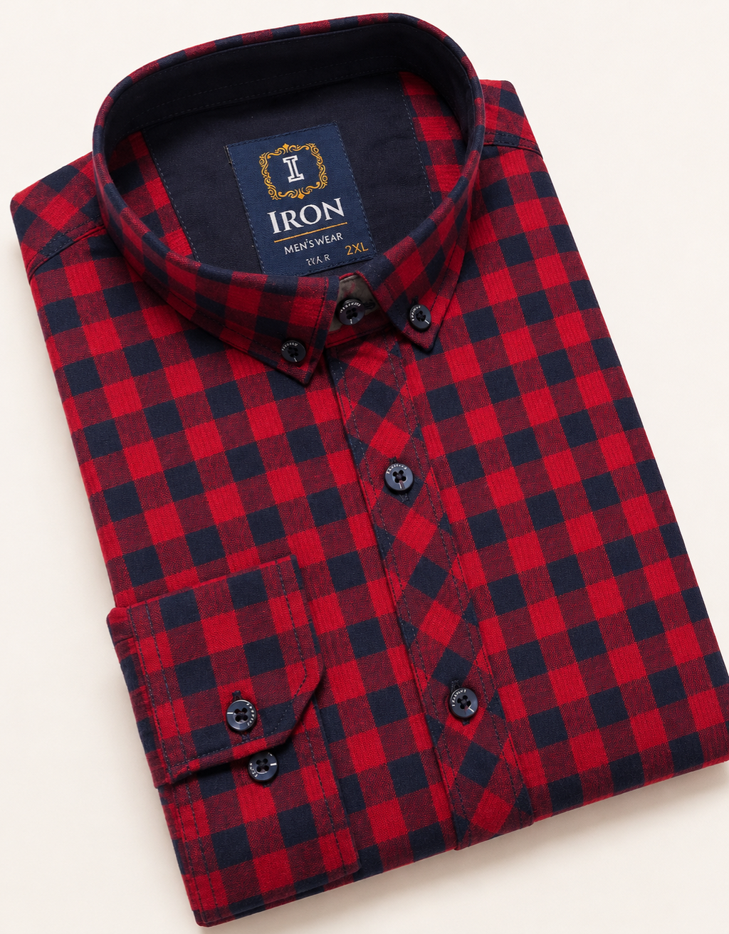 IRON Red & Navy Check Button-Down Shirt