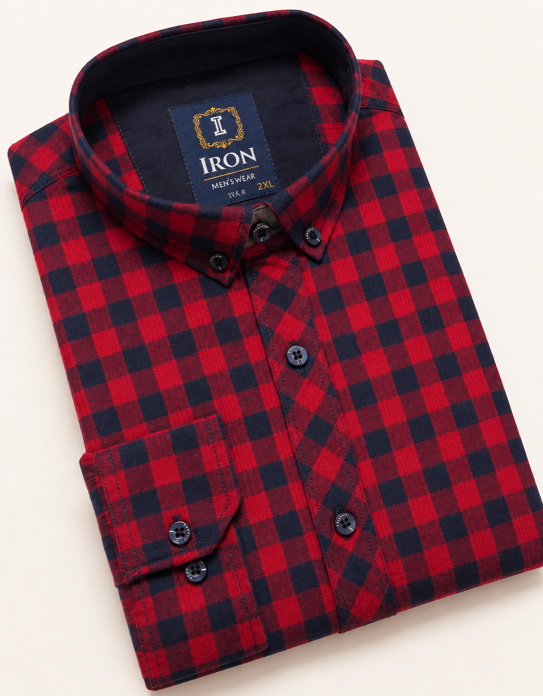 IRON Red & Navy Check Button-Down Shirt