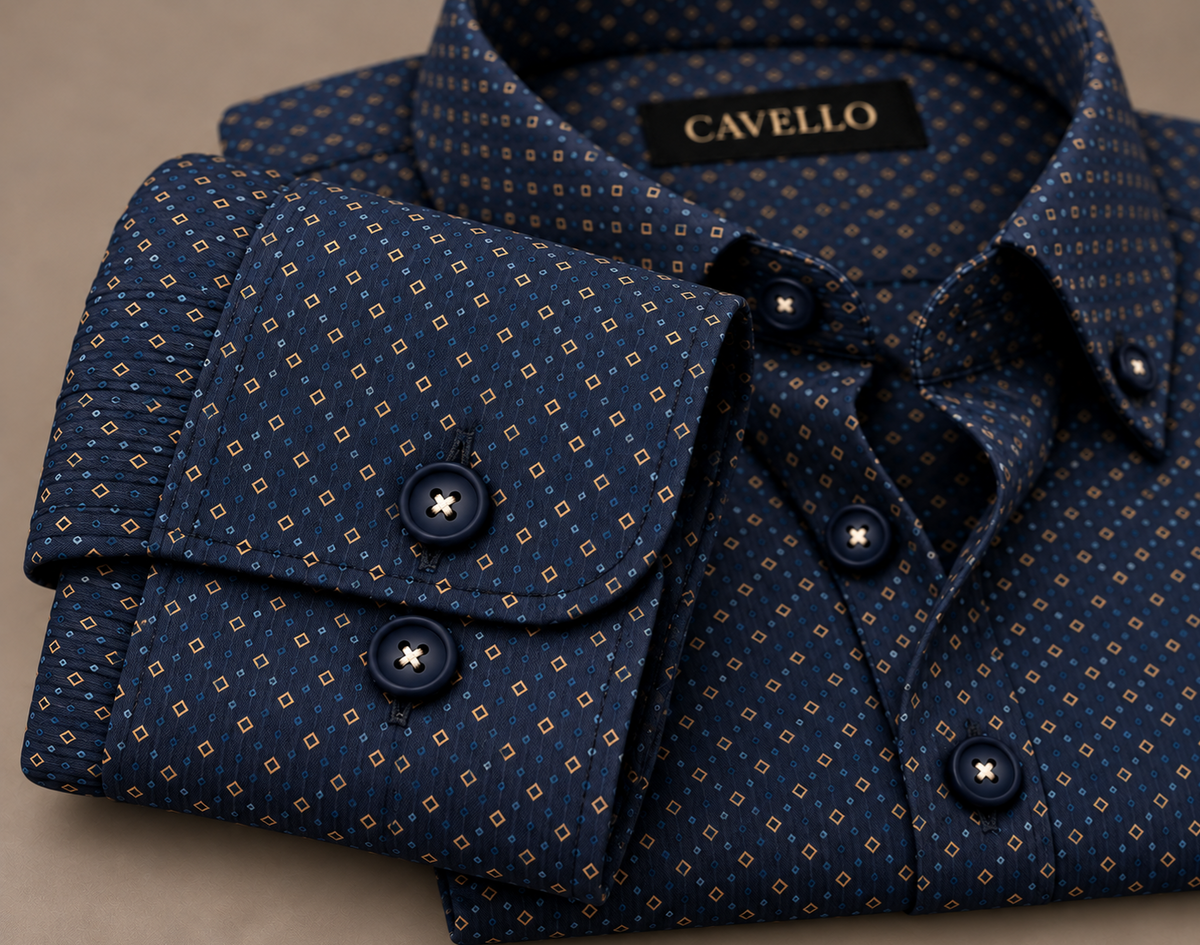 Benzoni Milano Navy Micro-Geo Shirt