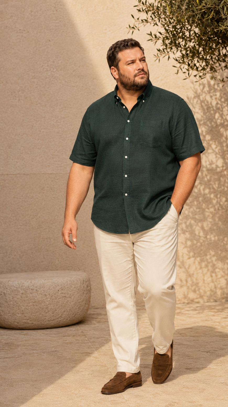 Cavello Amalfi Deep Forest Slab Linen- Cotton Shirt