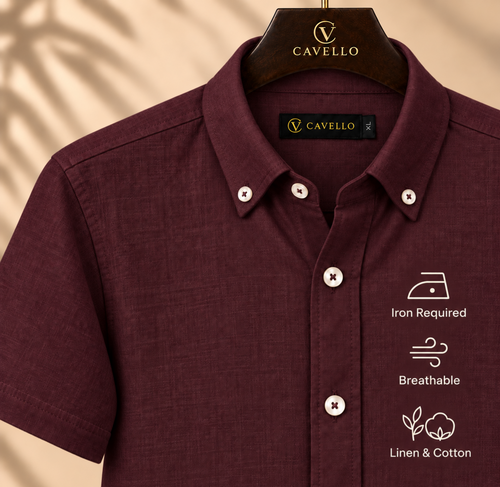 Cavello Amalfi Deep Burgundy Slab Linen- Cotton Shirt