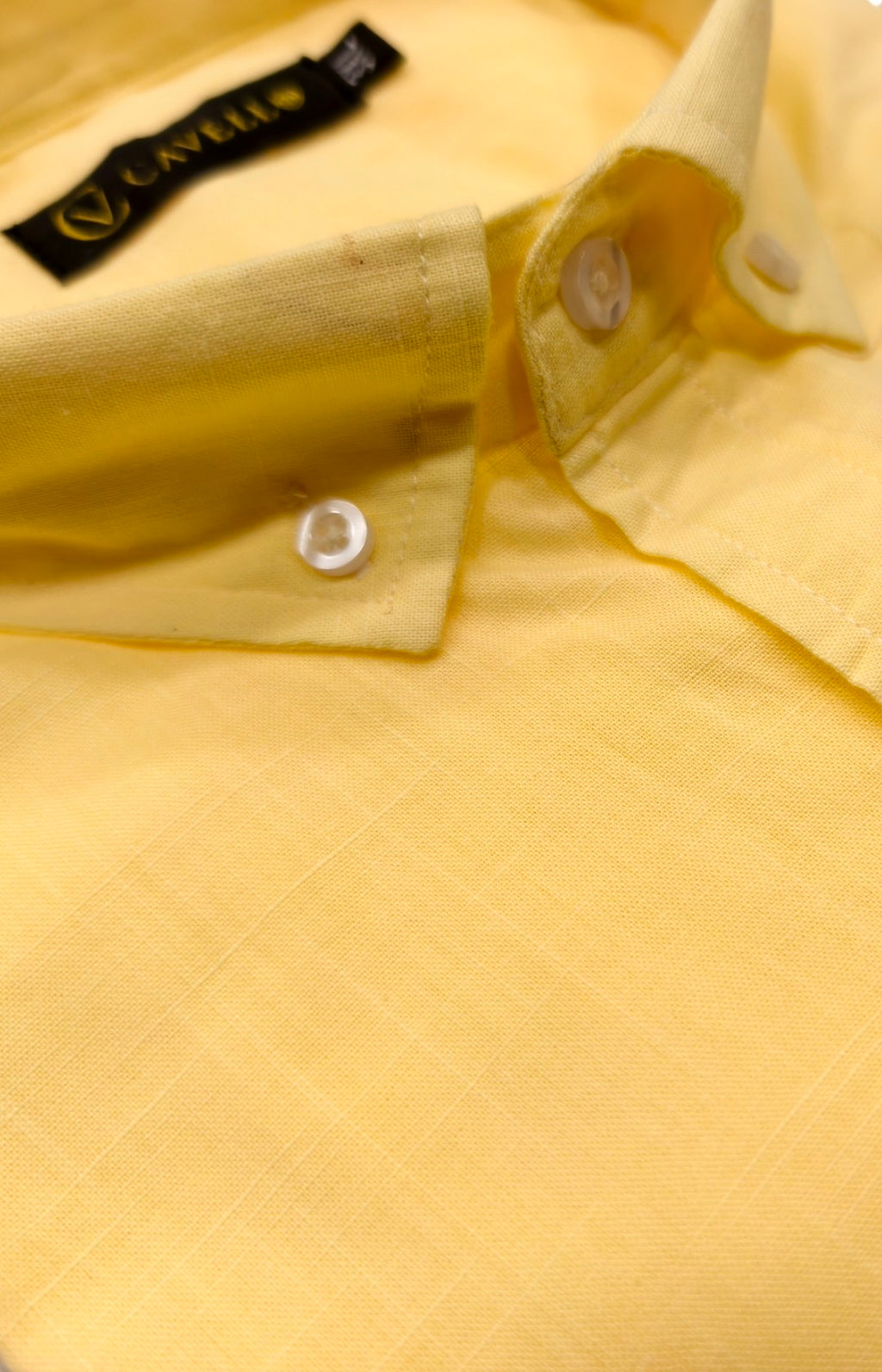Cavello Amalfi Butter Yellow Slab Linen- Cotton Shirt