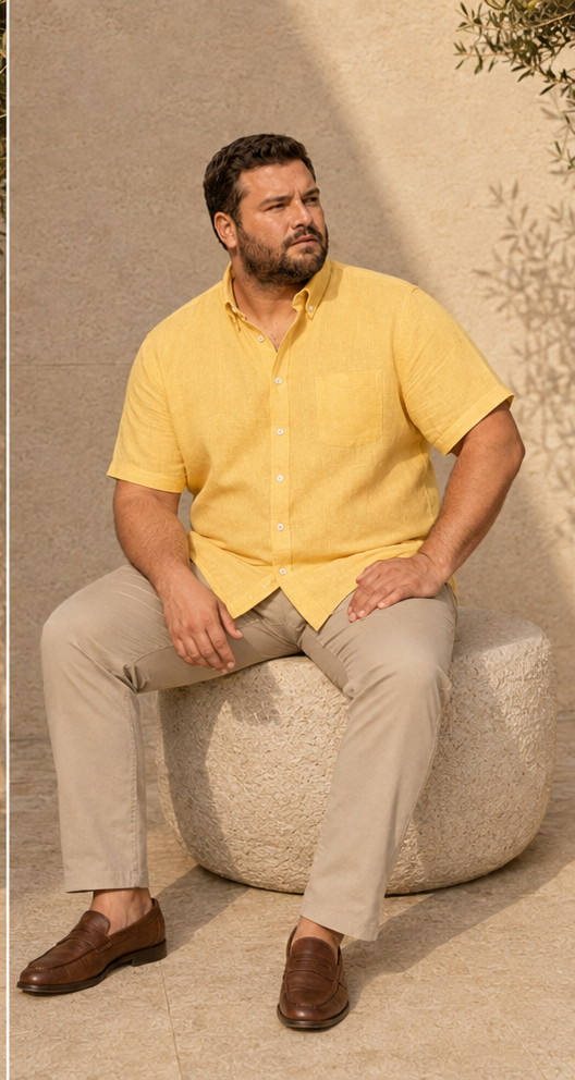 Cavello Amalfi Butter Yellow Slab Linen- Cotton Shirt